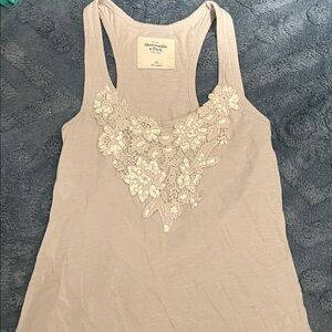 Abercrombie & Fitch Women's Light Grey Lace Tank Top
